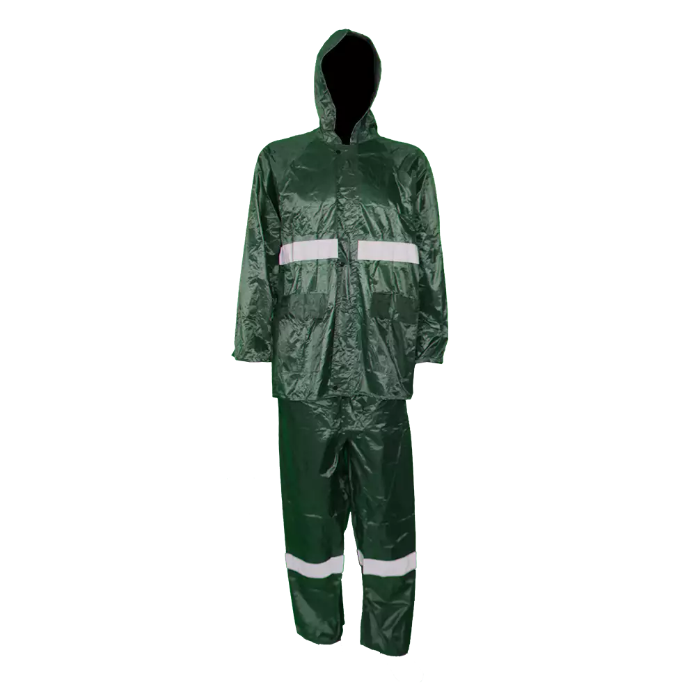 PVC Rubberised Rain Suit Olive Green With Reflective Tape